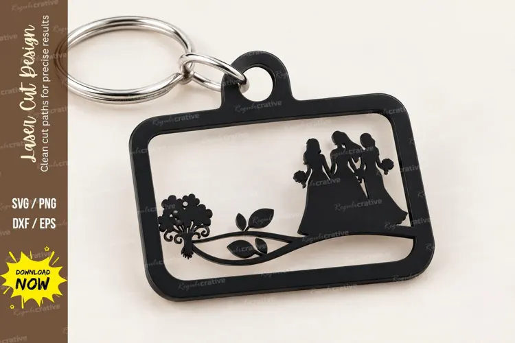 Rectangle Castle Forest Landscape Keychain Laser Cut SVG