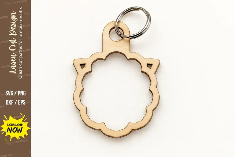 Decorative Floral Edge Round Circle Keychain Laser Cut SVG