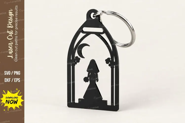 Arch Princess Moon Night Keychain Laser Cut SVG, Celestial