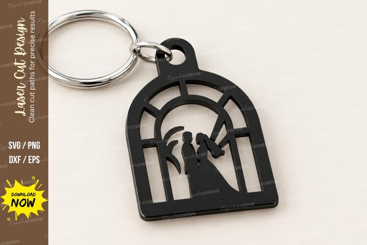 Round Ornamental Mandala Crest Keychain Laser Cut SVG, Filig example image 1