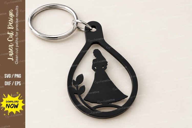 Teardrop Princess Gown Dress Floral Keychain Laser Cut SVG example image 1