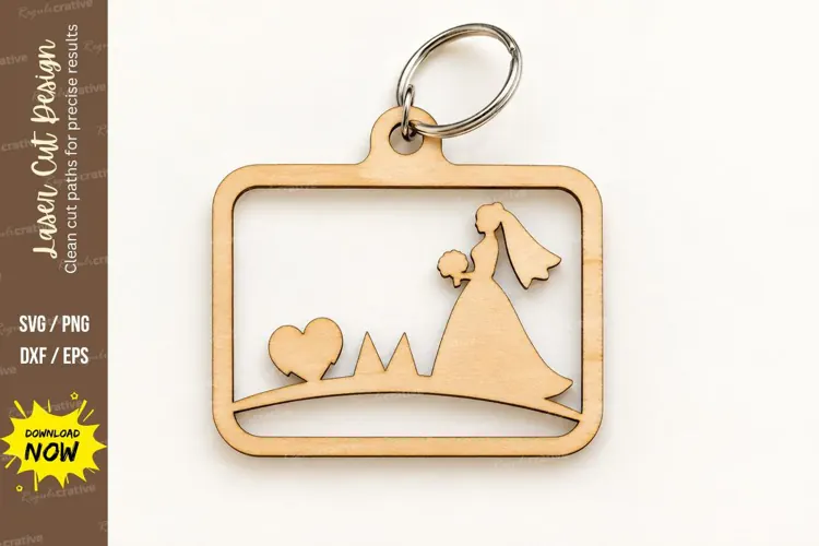 Rectangle Wedding Couple Landscape Keychain Laser Cut SVG