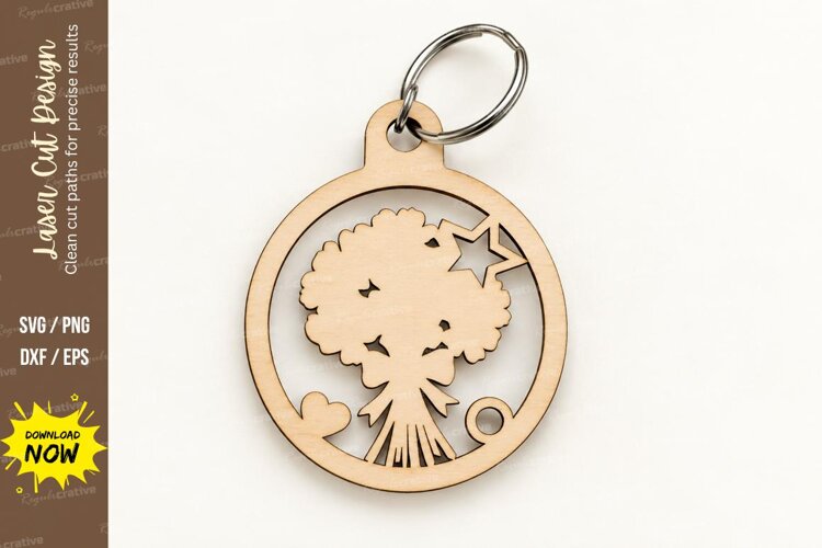 Round Floral Bouquet Star Keychain Laser Cut SVG, Circular example image 1