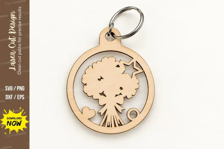 Round Floral Bouquet Star Keychain Laser Cut SVG, Circular