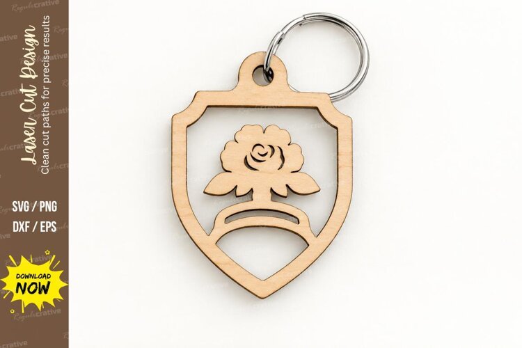 Shield Rose Floral Crown Keychain Laser Cut SVG, Botanical example image 1