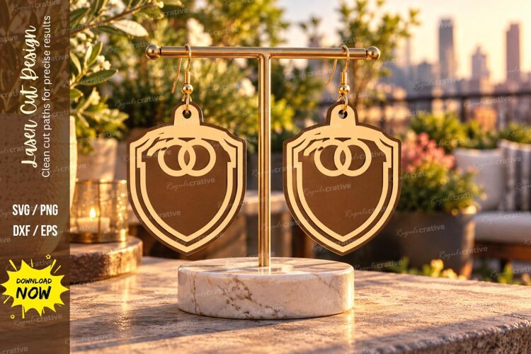 Shield Wedding Rings Wooden Earrings Laser Cut SVG, Elegant example image 1