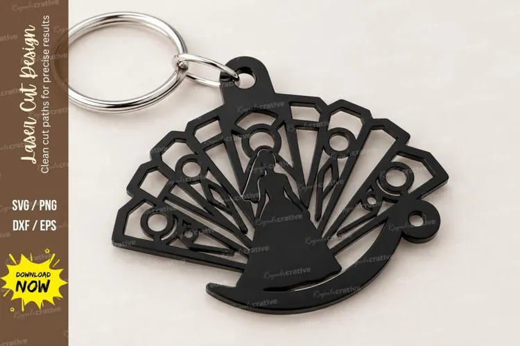 Fan Shape Princess Gown Dress Layered Keychain Laser Cut SVG