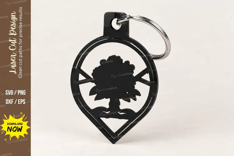 Teardrop Tree Nature Forest Keychain Laser Cut SVG, Botanica