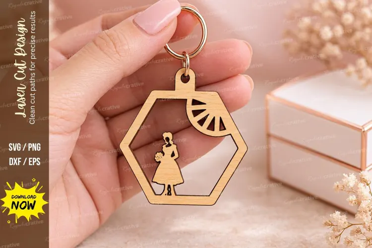 Hexagon Princess Desert Moon Keychain Laser Cut SVG, Geometr