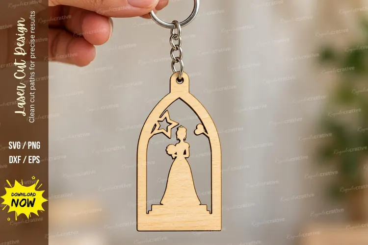Arch Princess Gown Silhouette Keychain Laser Cut SVG, Elegan