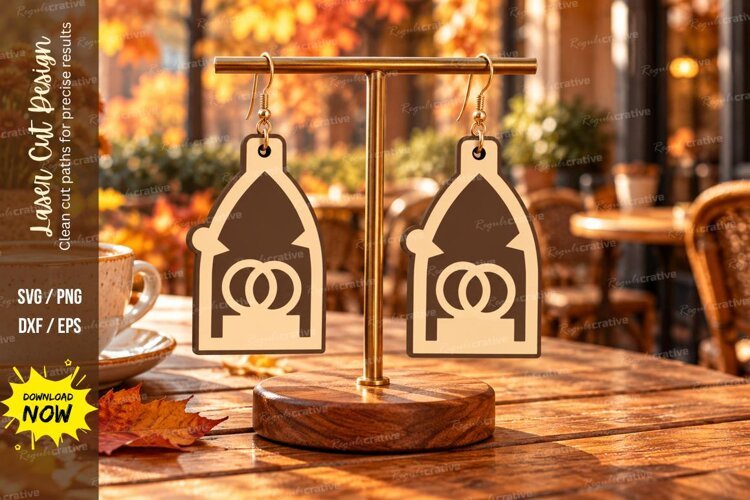 Arch Wedding Rings Pillar Wooden Earrings Laser Cut SVG example image 1