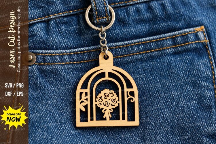 Arch Floral Bouquet Window Keychain Laser Cut SVG, Botanical example image 1