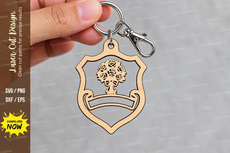 Shield Floral Bouquet Roses Keychain Laser Cut SVG, Botanic example image 1