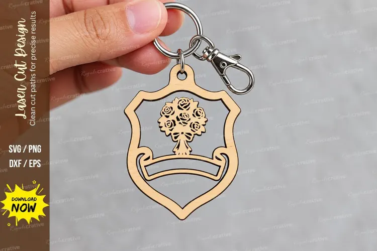 Shield Floral Bouquet Roses Keychain Laser Cut SVG, Botanic
