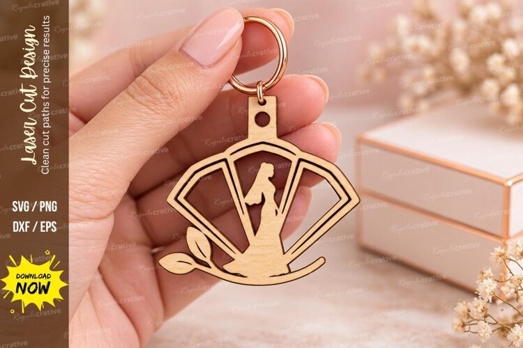 Fan Shape Princess Gown Silhouette Keychain Laser Cut SVG example image 1