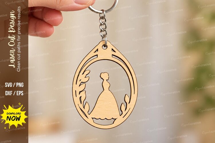 Oval Princess Botanical Nature Keychain Laser Cut SVG, Fairy example image 1