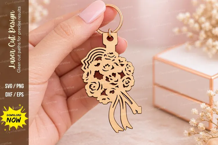 Rectangle Wedding Couple Landscape Keychain Laser Cut SVG