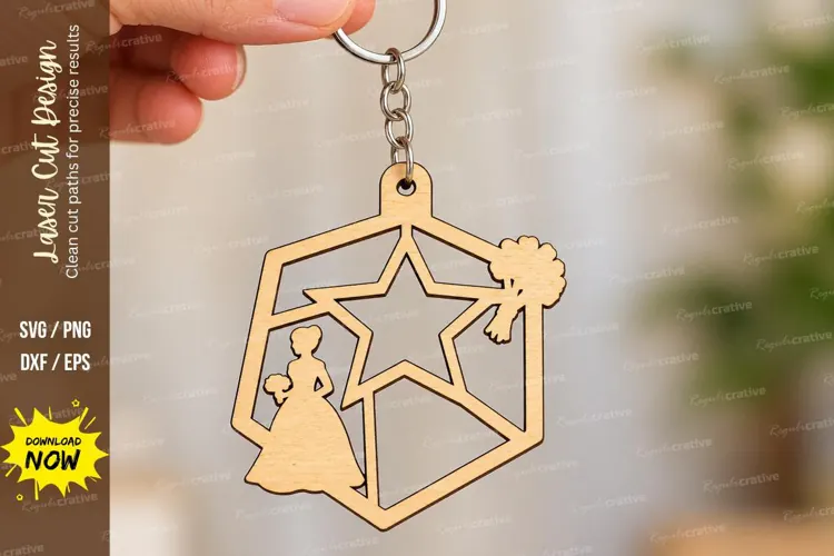 Hexagon Princess Star Desert Keychain Laser Cut SVG, Geometr
