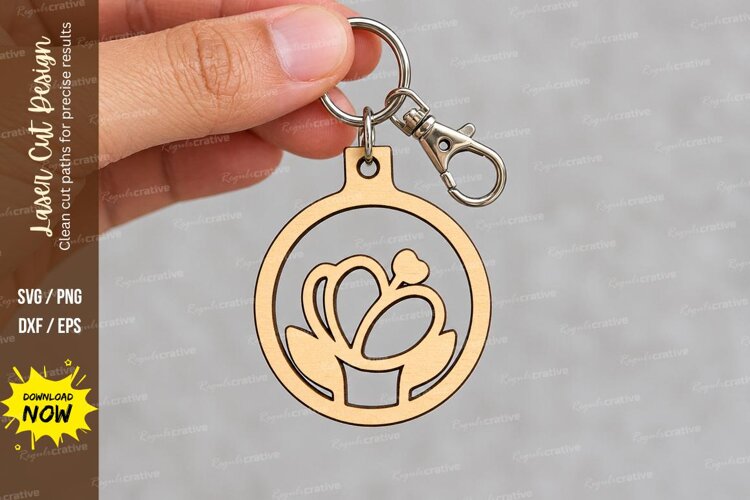 Round Wedding Ring Floral Keychain Laser Cut SVG, Circular example image 1