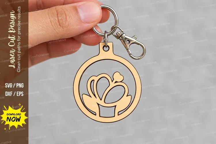 Round Wedding Ring Floral Keychain Laser Cut SVG, Circular