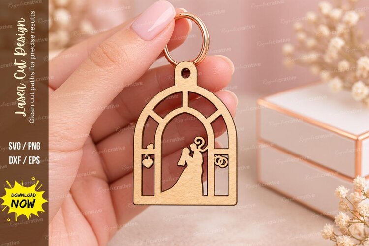 Arch Wedding Couple Window Keychain Laser Cut SVG, Romantic example image 1