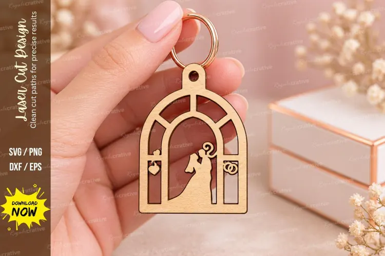 Arch Wedding Couple Window Keychain Laser Cut SVG, Romantic