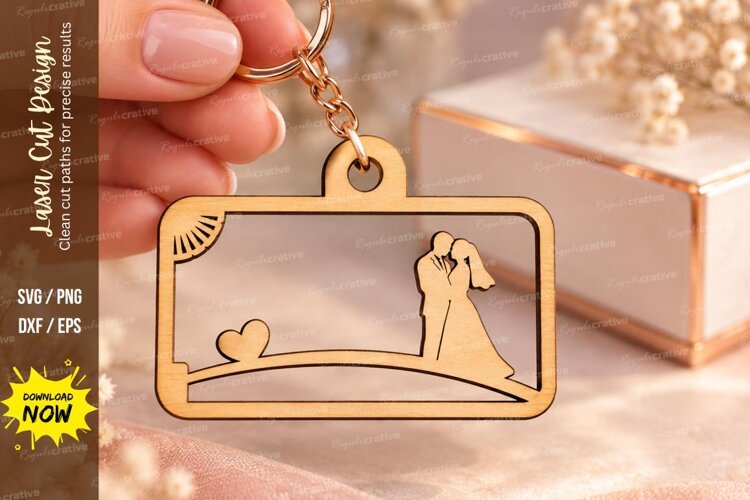 Rectangle Wedding Couple Landscape Keychain Laser Cut SVG example image 1