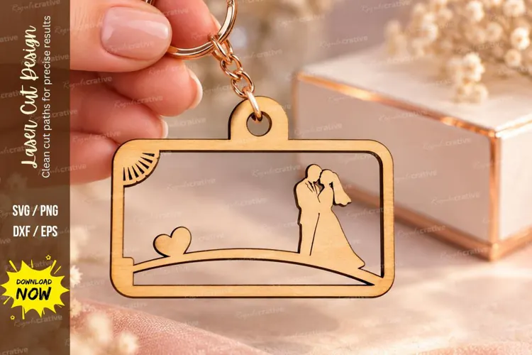 Rectangle Wedding Couple Landscape Keychain Laser Cut SVG