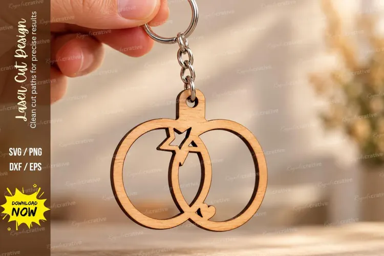 Round Interlocking Wedding Rings Keychain Laser Cut SVG
