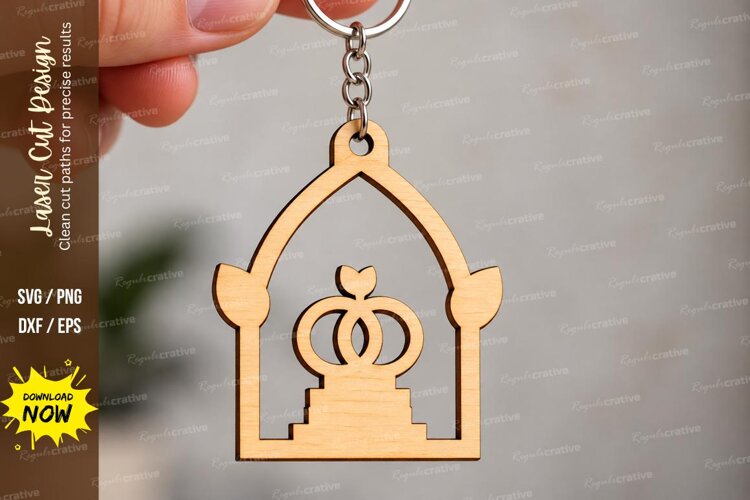 Arch Royal Crown Leaf Keychain Laser Cut SVG, Elegant Wooden example image 1