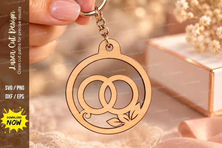 Round Double Wedding Rings Floral Keychain Laser Cut SVG example image 1