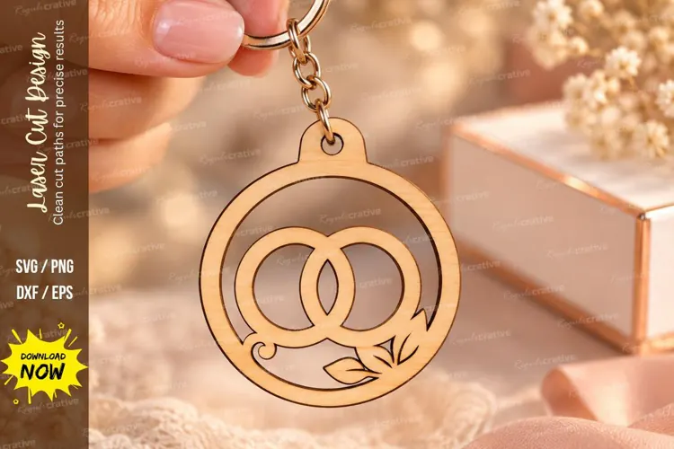 Round Double Wedding Rings Floral Keychain Laser Cut SVG