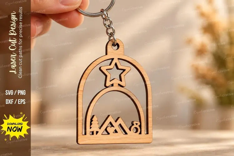 Arch Star Wedding Landscape Keychain Laser Cut SVG