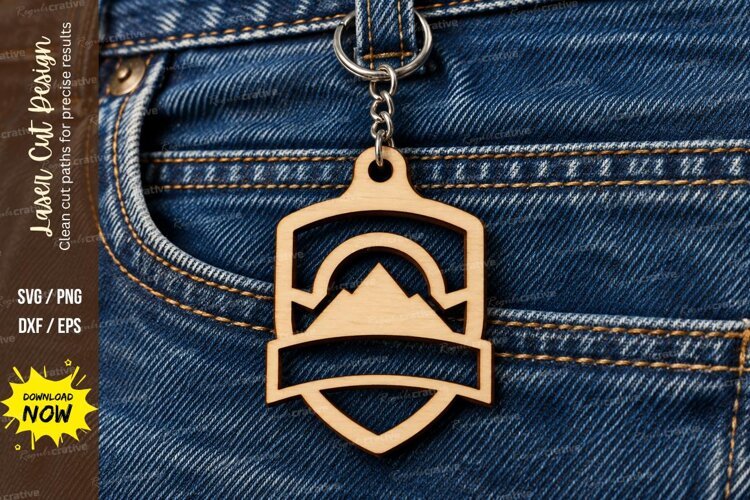 Shield Mountain Nature Landscape Keychain Laser Cut SVG example image 1