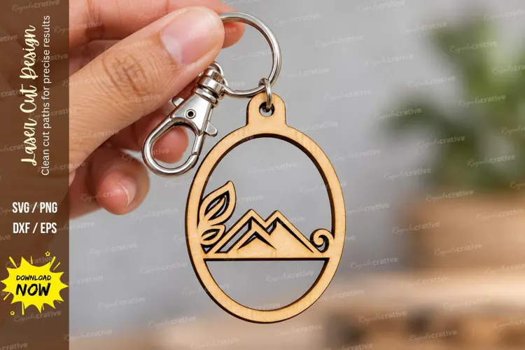 Oval Mountain Nature Landscape Keychain Laser Cut SVG
