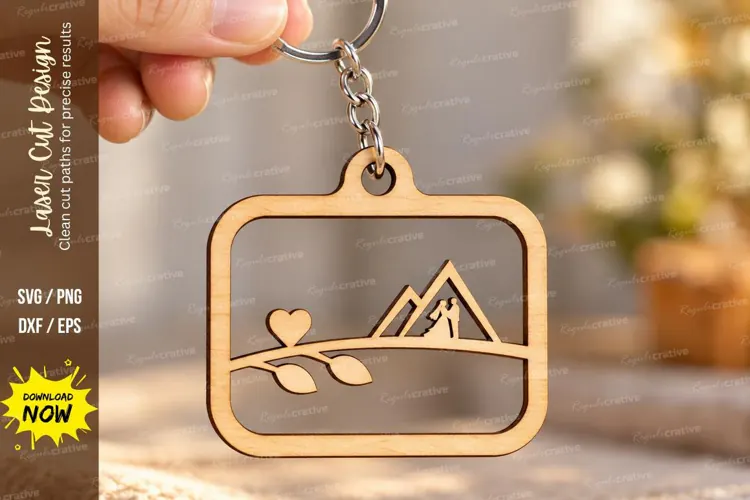 Rectangle Mountain Landscape Sunset Keychain Laser Cut SVG,