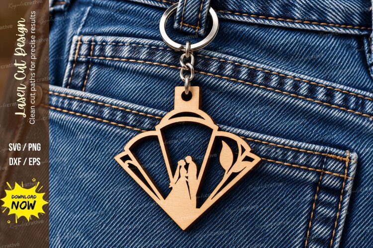 Fan Shape Wedding Couple Landscape Keychain Laser Cut SVG example image 1