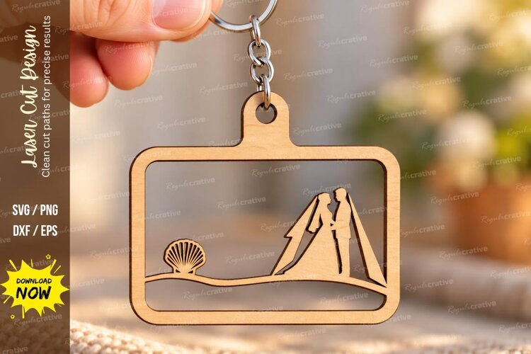 Rectangle Wedding Couple Sunset Landscape Keychain Laser Cut example image 1