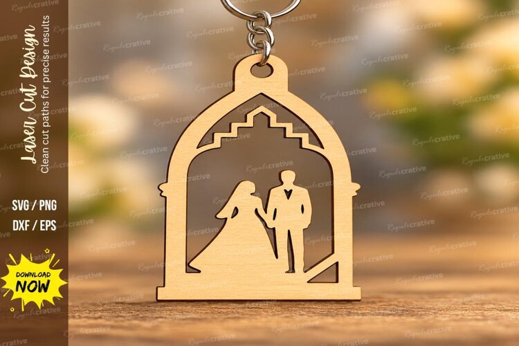 Arch Wedding Couple Staircase Keychain Laser Cut SVG, Romant example image 1