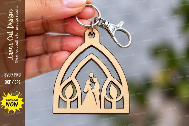 Arch Wedding Bride Groom Floral Keychain Laser Cut SVG example image 1