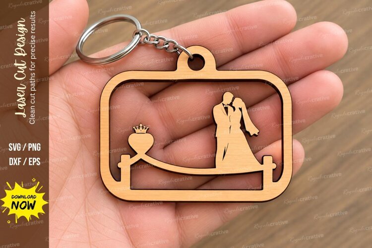 Round Wedding Couple Floral Wreath Keychain Laser Cut SVG example image 1