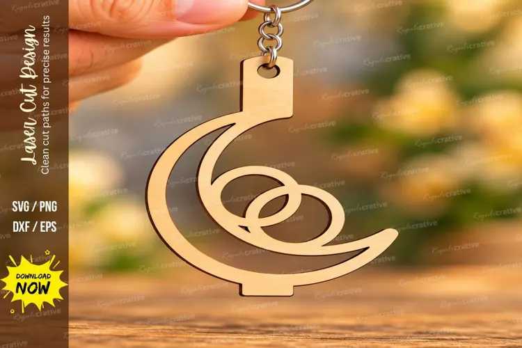 Crescent Moon Interlocking Wedding Rings Keychain Laser Cut