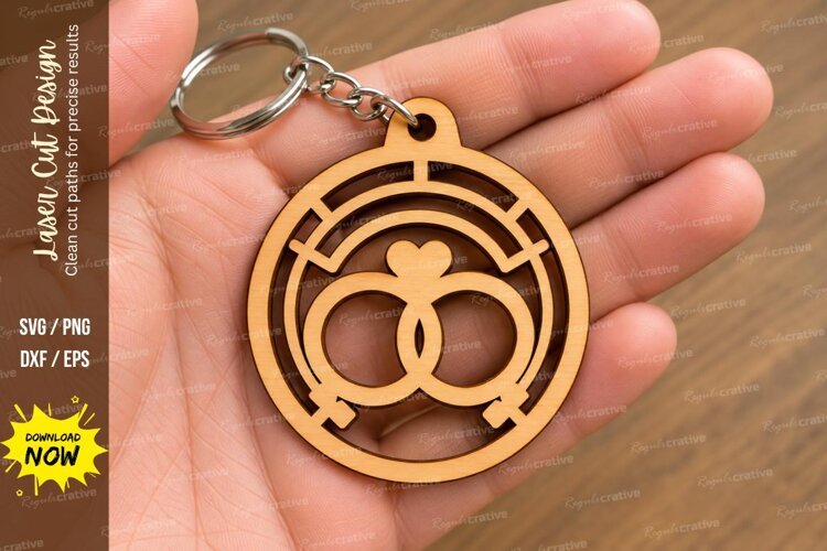 Round Interlocking Wedding Rings Monogram Keychain Laser Cut example image 1