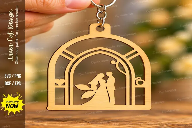 Arch Wedding Couple Floral Archway Keychain Laser Cut SVG