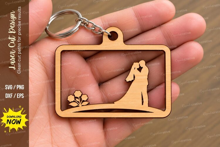 Rectangle Wedding Couple Landscape Keychain Laser Cut SVG example image 1