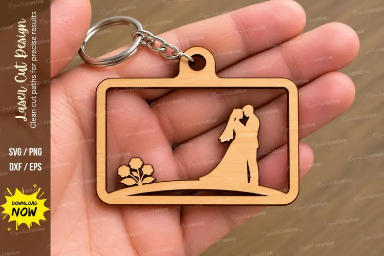 Rectangle Wedding Couple Landscape Keychain Laser Cut SVG