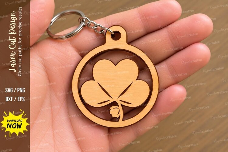 Round Clover Leaf Lucky Keychain Laser Cut SVG, Circular example image 1