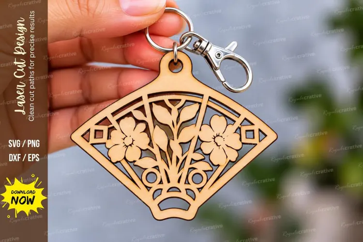 Fan Shape Floral Bouquet Art Deco Keychain Laser Cut SVG