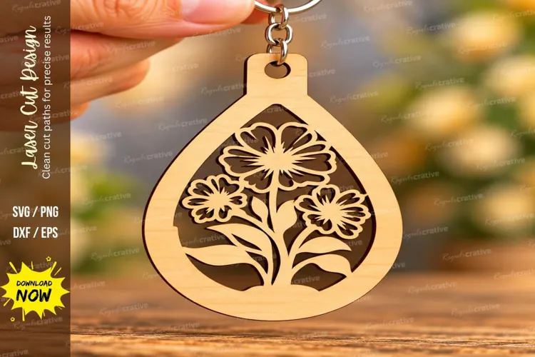 Teardrop Floral Garden Nature Keychain Laser Cut SVG, Botani