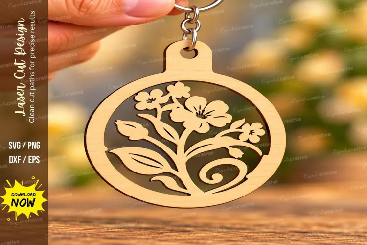 Round Floral Vine Circle Keychain Laser Cut SVG, Circular